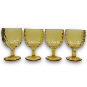 Set of Four Vintage Mid Century Modern Amber Glass Goblets